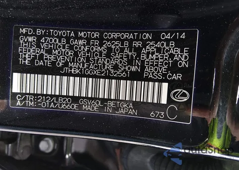 2014 Lexus Es 350 from USA, damaged, VIN JTHBK1GGXE2132561